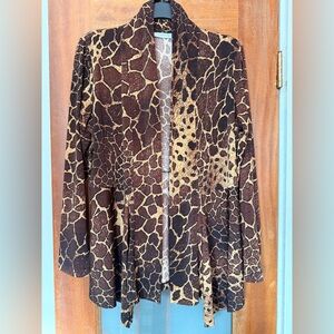 Susan Graver Women’s Open Front Long Sleeved Animal Print Cardigan Medium